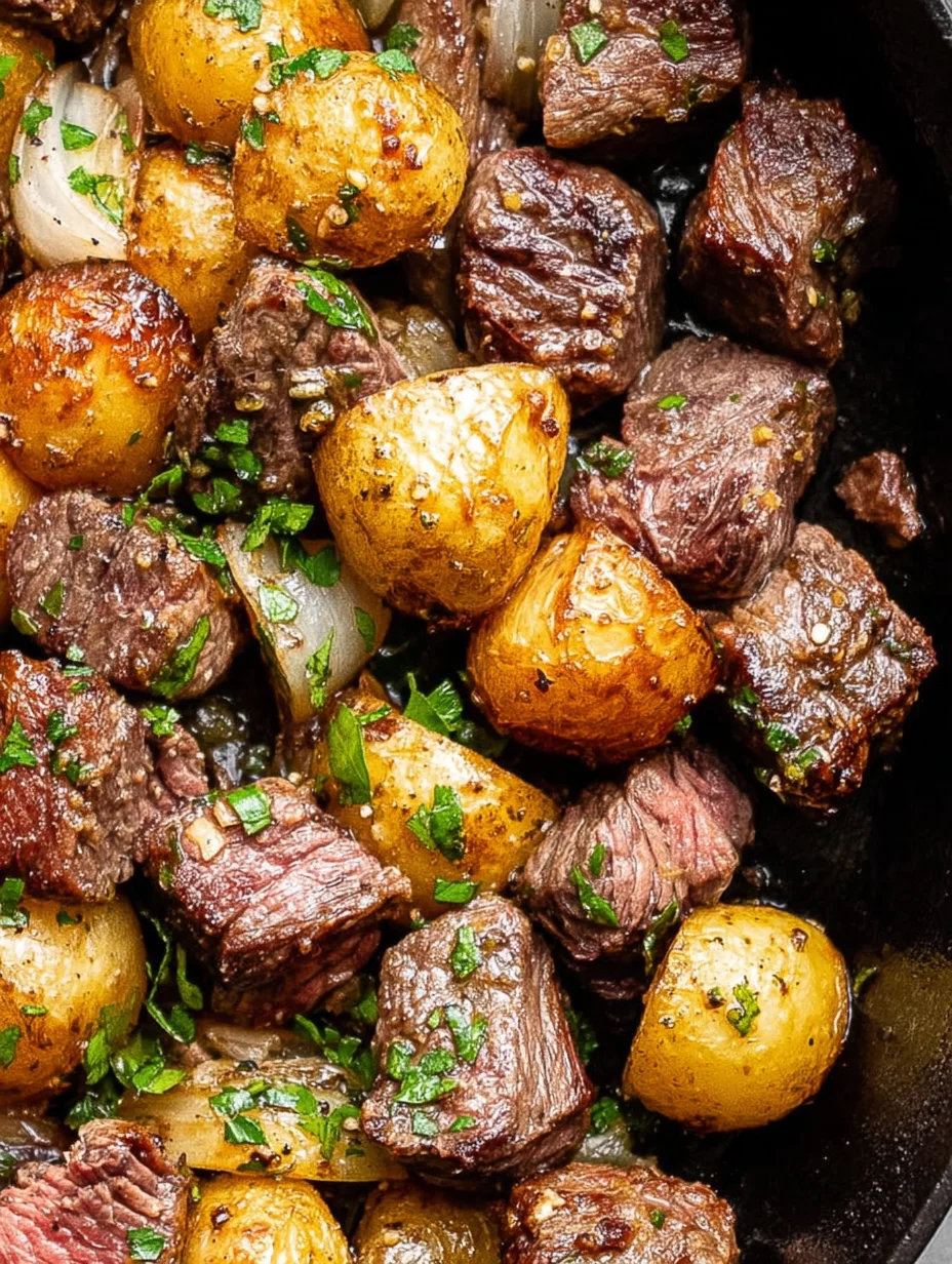 Garlic Butter Steak Bites and Potatoes
